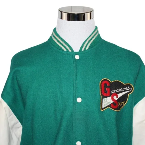 Vintage 70s 80s Garamont Sport Large Green White Varsity Letterman Retro Jacket - Picture 6 of 12